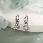 June Birthstone Alexandrite Crystal Drop Hoop Earrings in Sterling Silver, Detachable Dangle Earrings, Silver, Gold, Rose Gold
