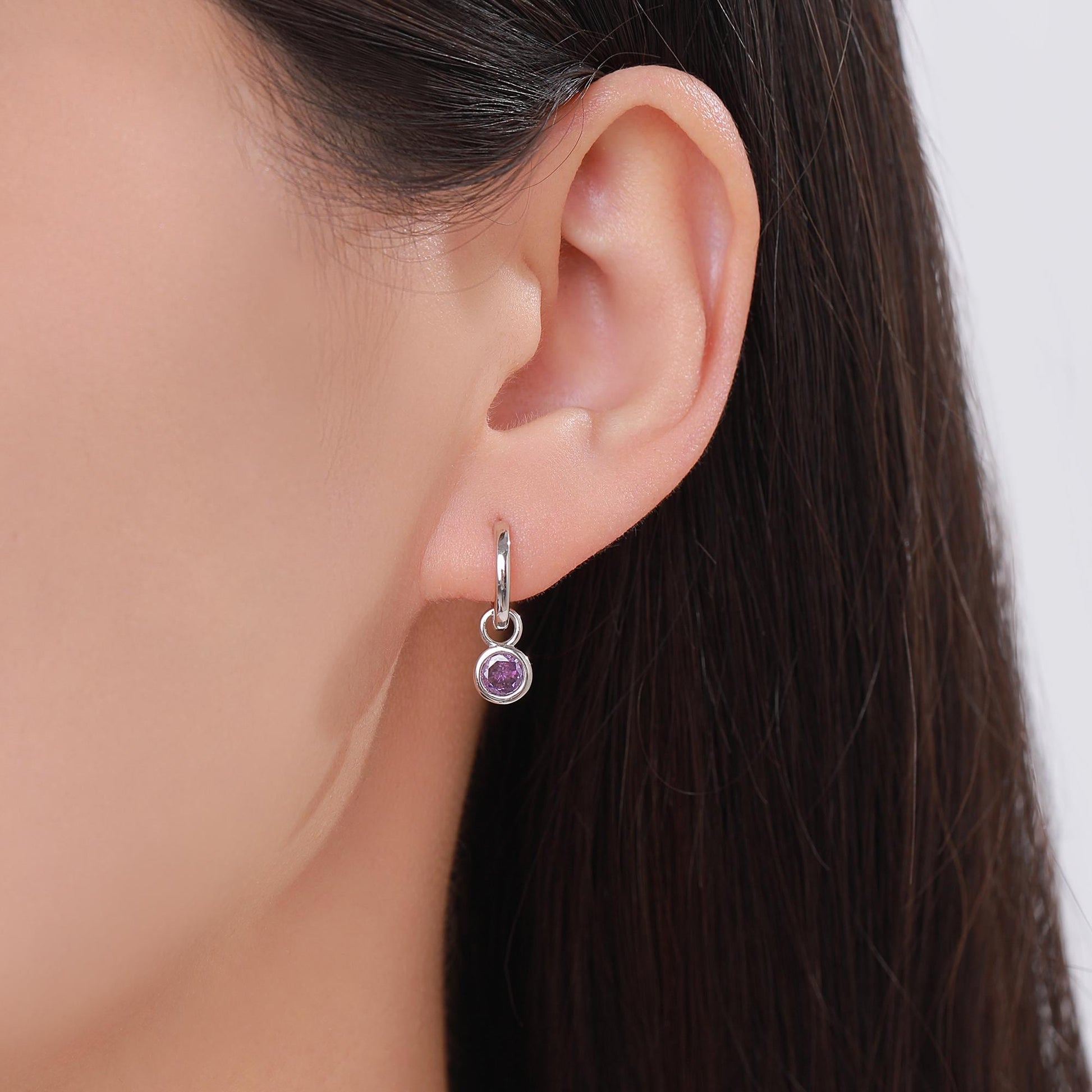 February Birthstone Amethyst Hoop Earrings in Sterling Silver, Detachable Dangle Hoop Earrings, Silver, Gold or Rose Gold, Interchangeable