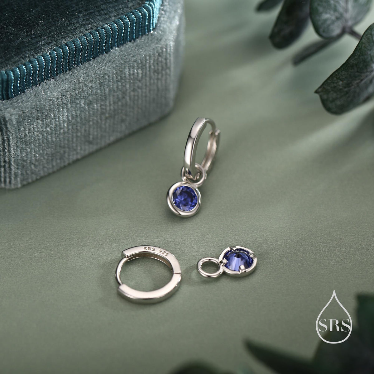 December Birthstone Tanzanite Blue Crystal Drop Hoop Earrings in Sterling Silver, Detachable Dangle Earrings, Silver, Gold, Rose Gold
