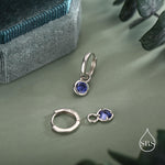 December Birthstone Tanzanite Blue Crystal Drop Hoop Earrings in Sterling Silver, Detachable Dangle Earrings, Silver, Gold, Rose Gold