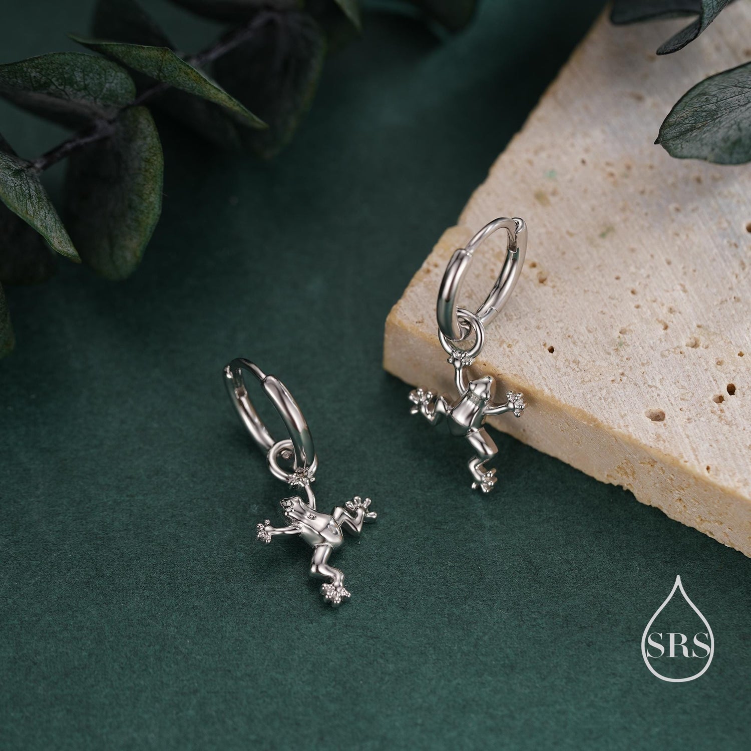 Frog Huggie Hoop Earrings in Sterling Silver - Available in Silver or Gold or Rose Gold Finish - Detachable Frog Charm Hoops