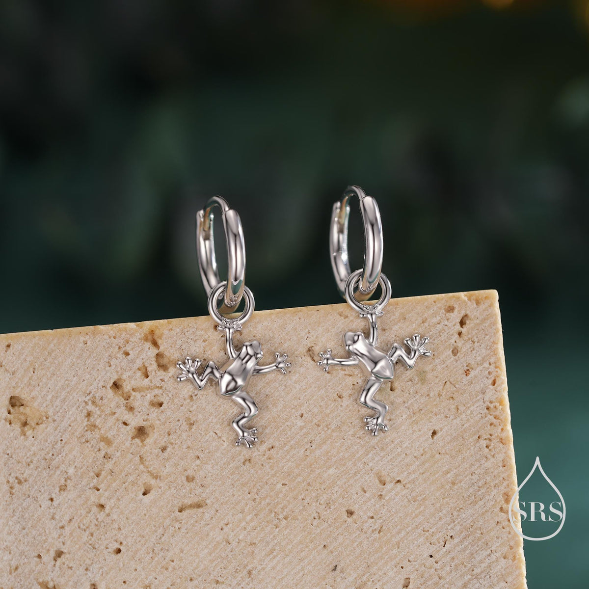 Frog Huggie Hoop Earrings in Sterling Silver - Available in Silver or Gold or Rose Gold Finish - Detachable Frog Charm Hoops