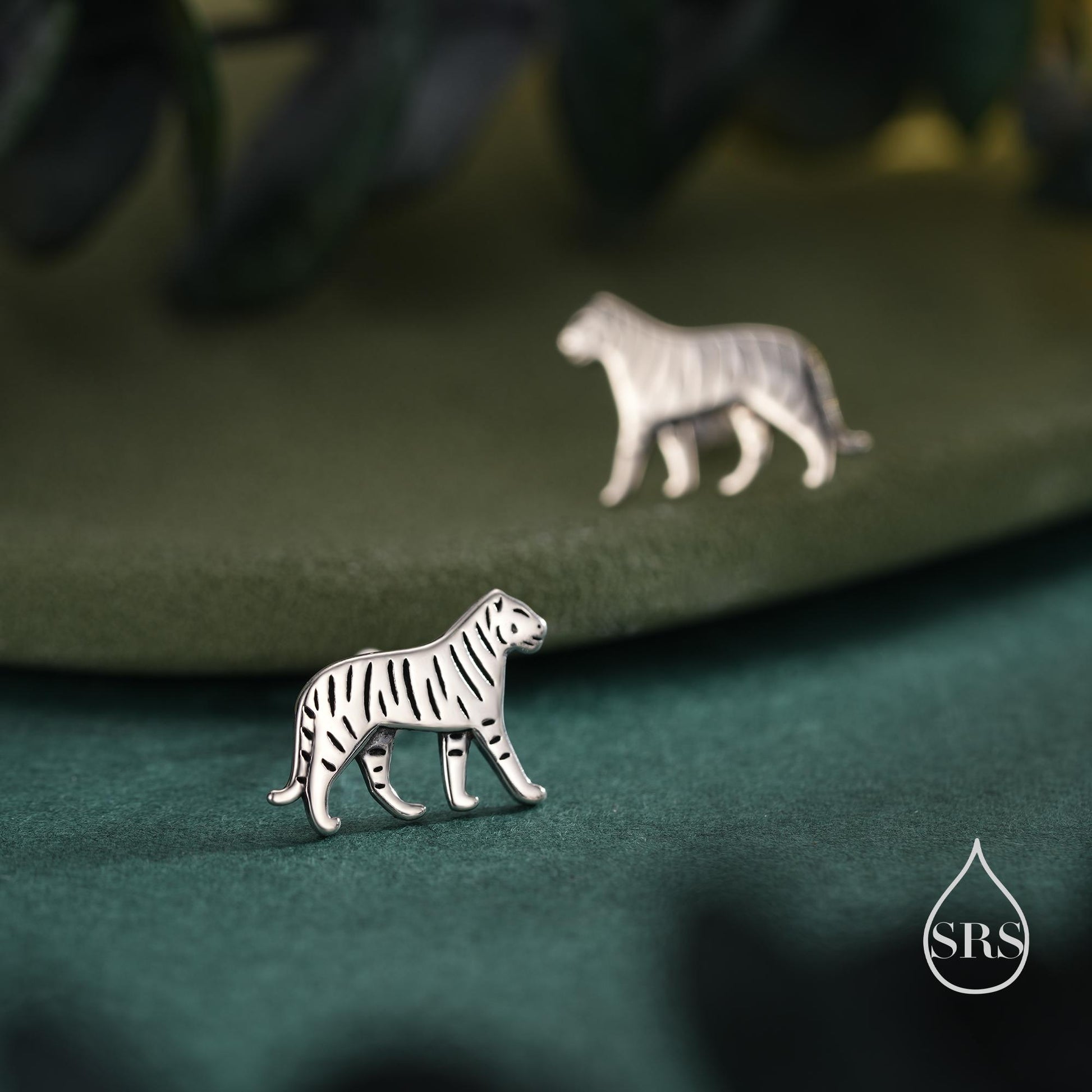 Sterling Silver Tiger Stud Earrings - Available in Silver, Gold or Rose Gold Finish, Tiger Earrings, Nature Inspired Animal Earrings