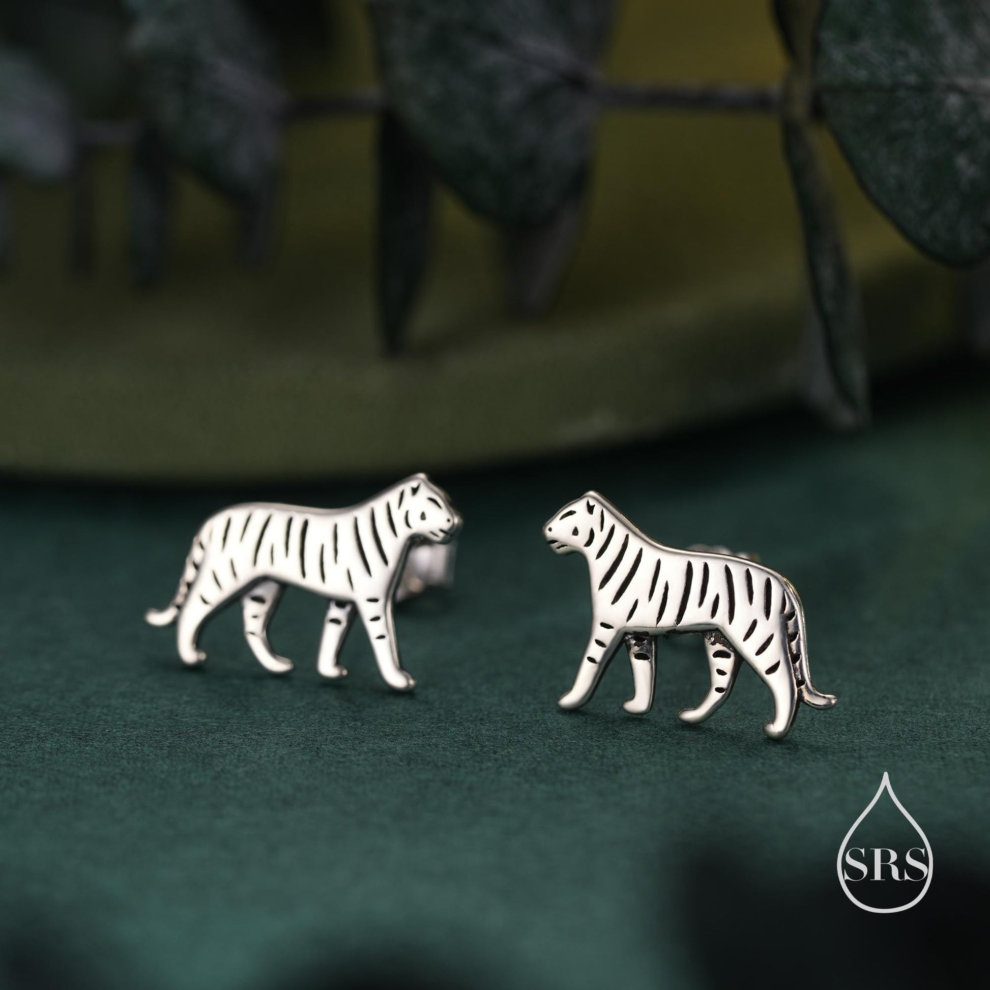 Sterling Silver Tiger Stud Earrings - Available in Silver, Gold or Rose Gold Finish, Tiger Earrings, Nature Inspired Animal Earrings