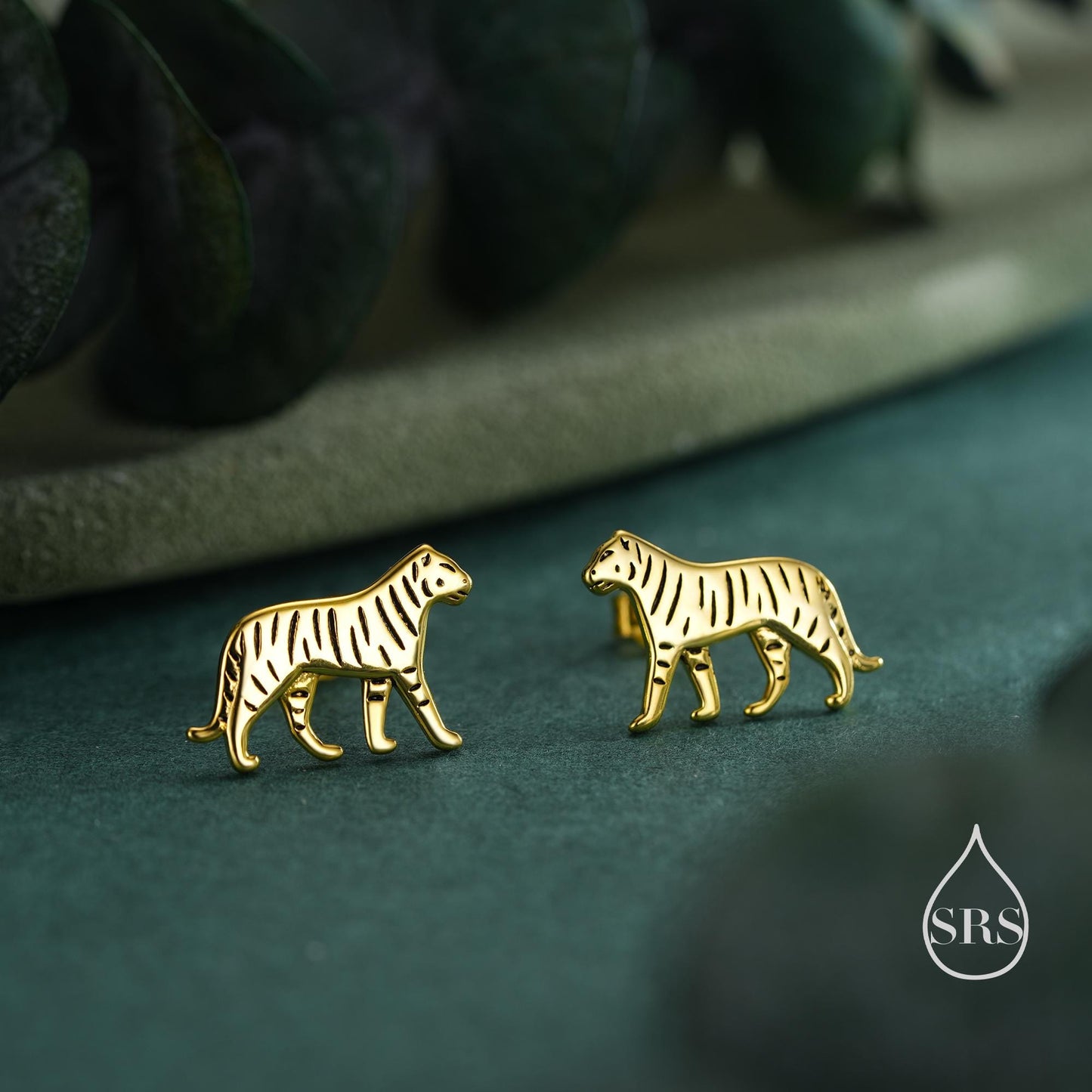 Sterling Silver Tiger Stud Earrings - Available in Silver, Gold or Rose Gold Finish, Tiger Earrings, Nature Inspired Animal Earrings