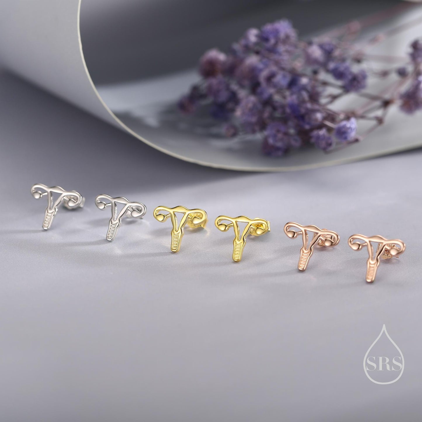 Female Anatomy Stud Earrings in Sterling Silver, Feminist Ovary Earrings, Available in Silver, Gold or Rose Gold Finish,