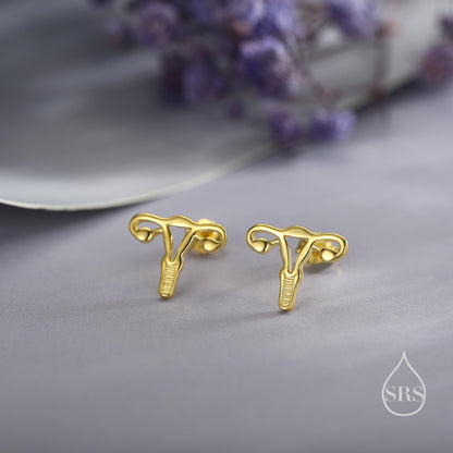 Female Anatomy Stud Earrings in Sterling Silver, Feminist Ovary Earrings, Available in Silver, Gold or Rose Gold Finish,