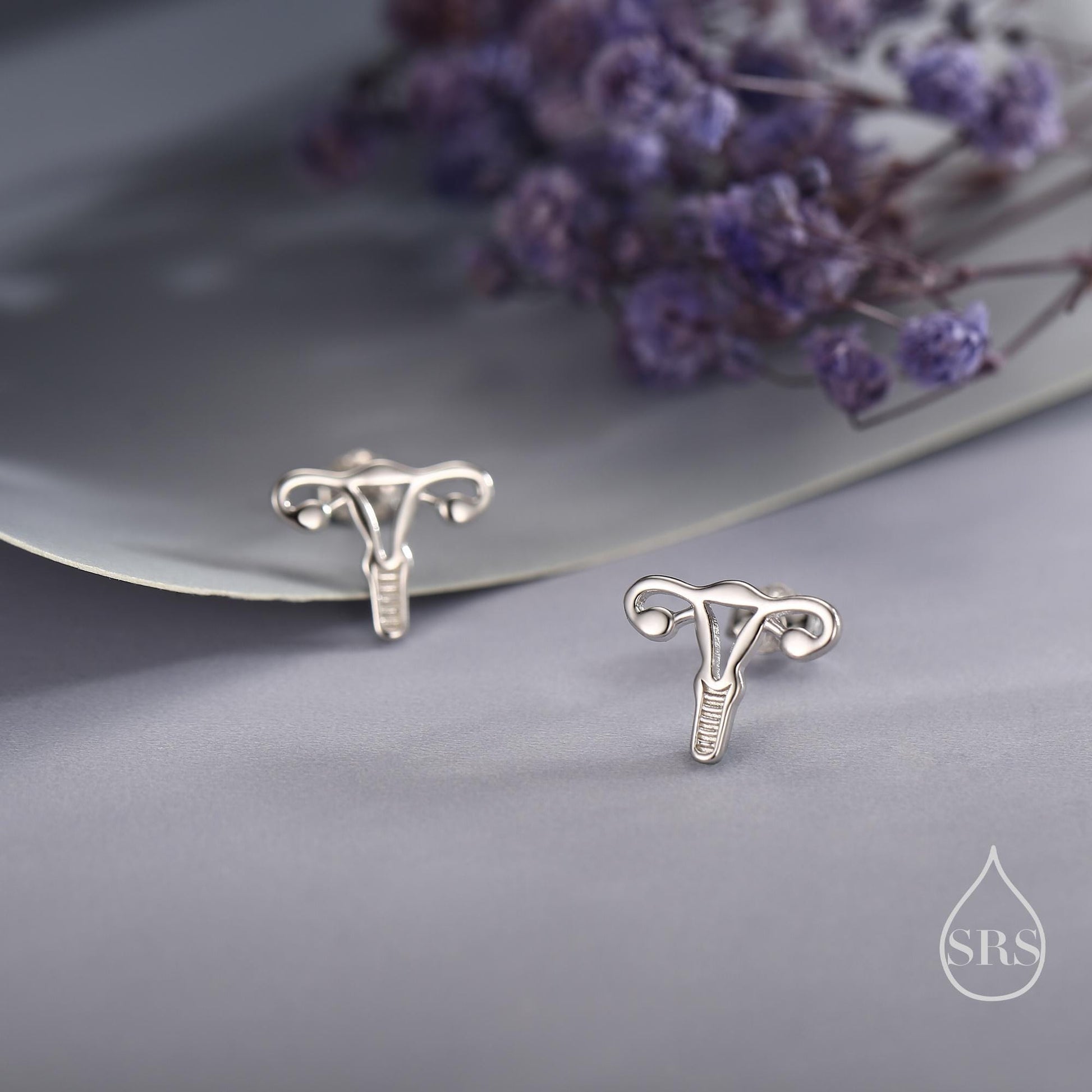 Female Anatomy Stud Earrings in Sterling Silver, Feminist Ovary Earrings, Available in Silver, Gold or Rose Gold Finish,