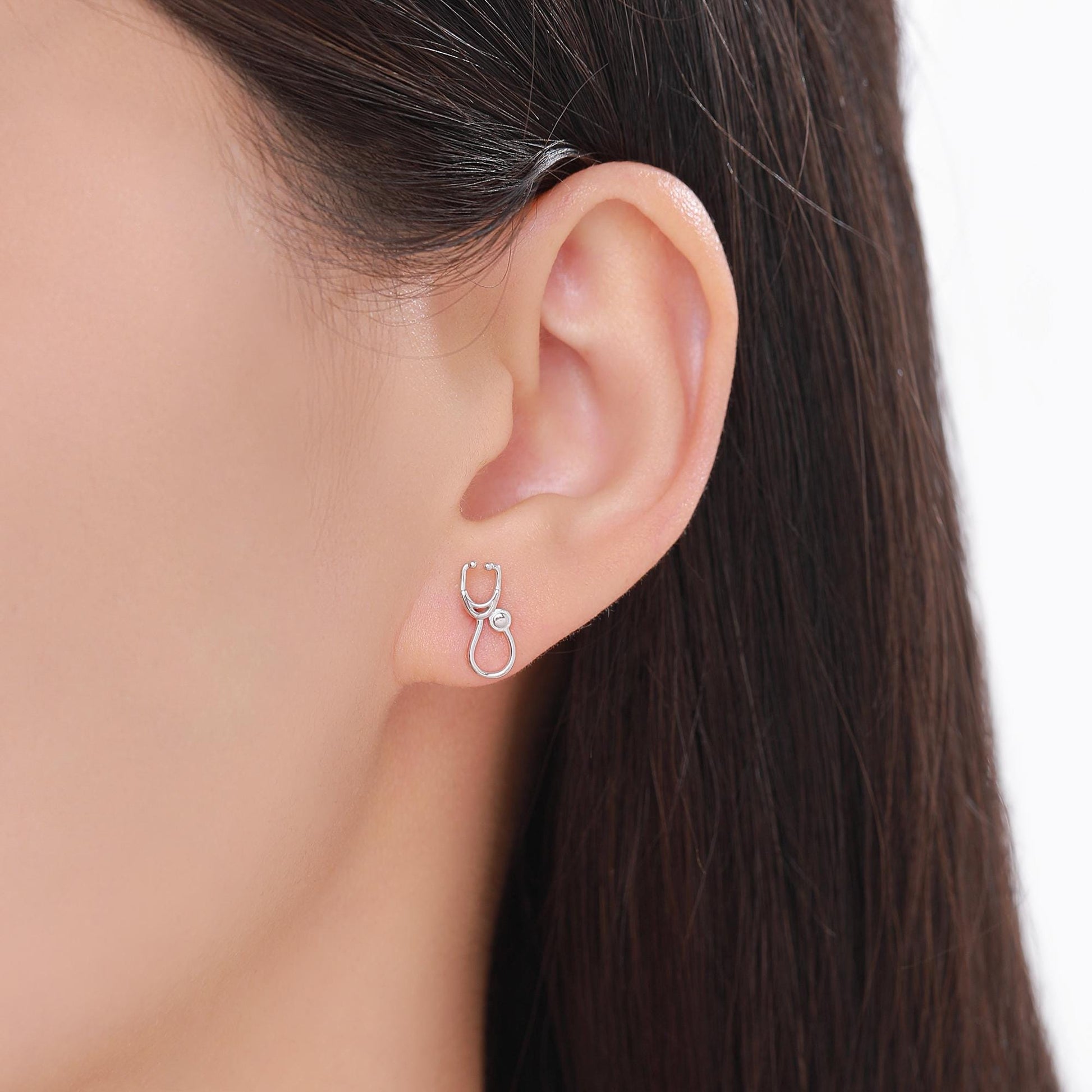 Tiny Stethcope Stud Earrings in Sterling Silver, Available in Silver, Gold or Rose Gold Finish, Perfect Gift For Nurses or Doctors