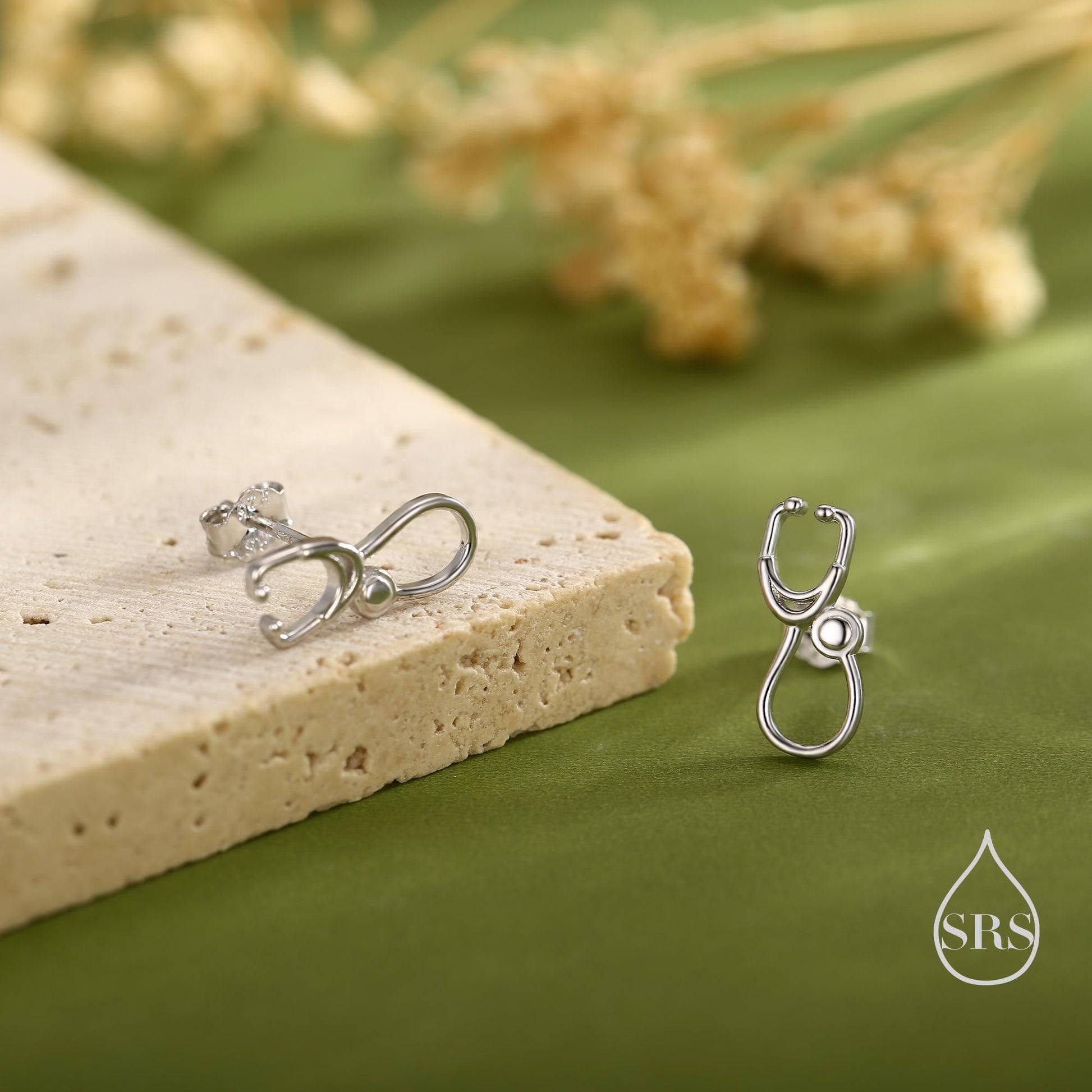 Tiny Stethcope Stud Earrings in Sterling Silver, Available in Silver, Gold or Rose Gold Finish, Perfect Gift For Nurses or Doctors