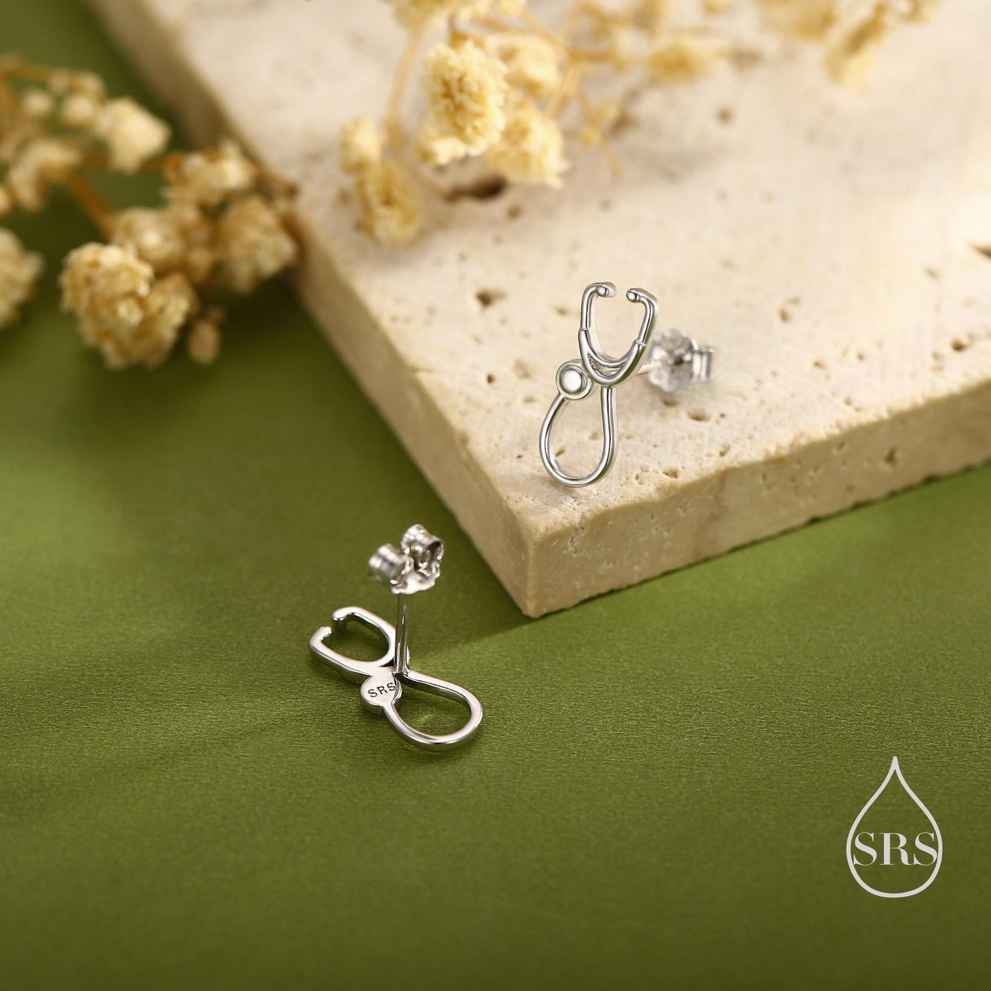 Tiny Stethcope Stud Earrings in Sterling Silver, Available in Silver, Gold or Rose Gold Finish, Perfect Gift For Nurses or Doctors