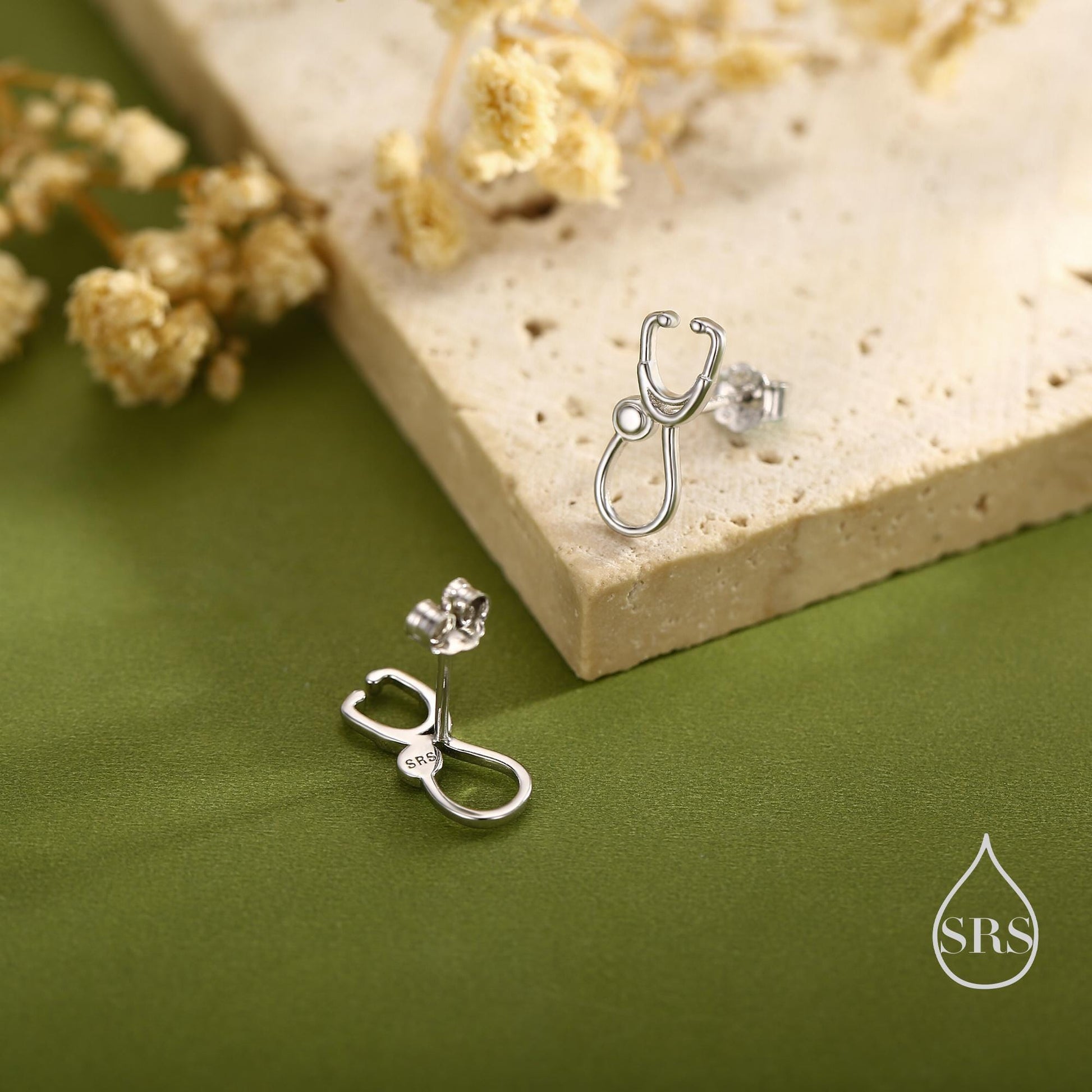 Tiny Stethcope Stud Earrings in Sterling Silver, Available in Silver, Gold or Rose Gold Finish, Perfect Gift For Nurses or Doctors