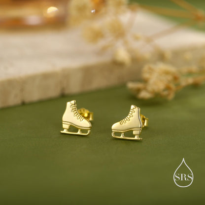 Sterling Silver Ice Skate Stud Earrings - Silver or Gold or Rose Gold Finish - Winter Sports Jewelry, Figure Skating Gift for Her