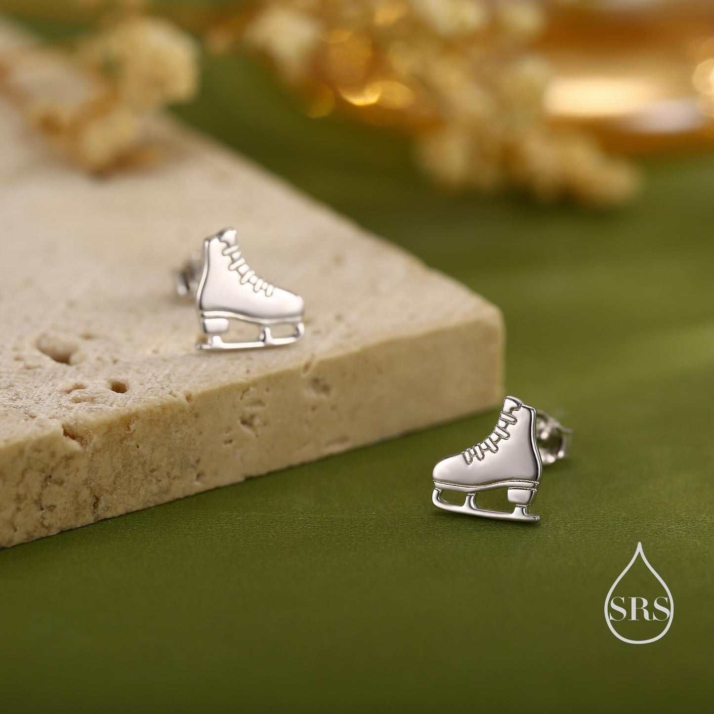 Sterling Silver Ice Skate Stud Earrings - Silver or Gold or Rose Gold Finish - Winter Sports Jewelry, Figure Skating Gift for Her