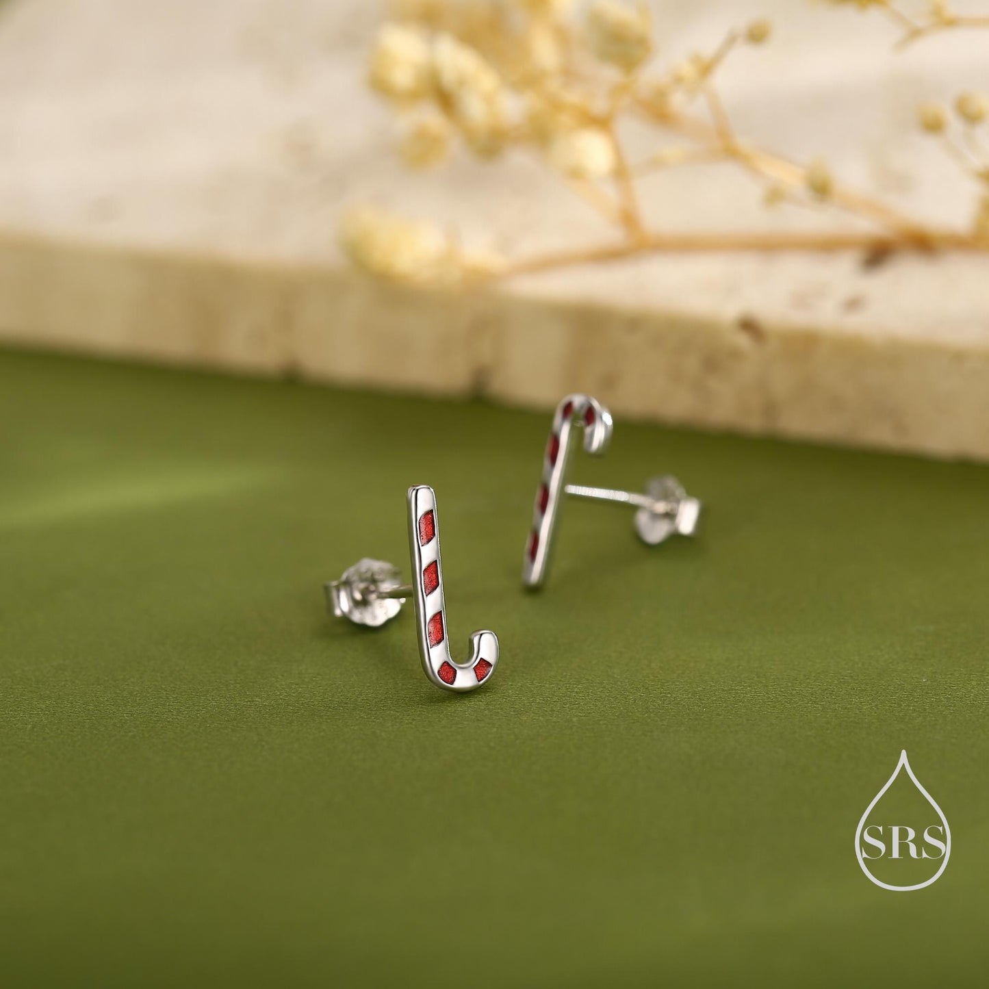 Tiny Candy Cane Stud Earrings in Sterling Silver, Silver or Gold Finish, Tiny Candy Cane Earrings, Christmas Earrings, Festive Earrings