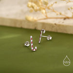 Tiny Candy Cane Stud Earrings in Sterling Silver, Silver or Gold Finish, Tiny Candy Cane Earrings, Christmas Earrings, Festive Earrings