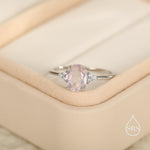 Genuine Oval Rose Quartz Ring in Sterling Silver, Natural Rose Quartz Ring, Three CZ, Pink Quartz Crystal, Vintage Inspired Design, US 5 - 8