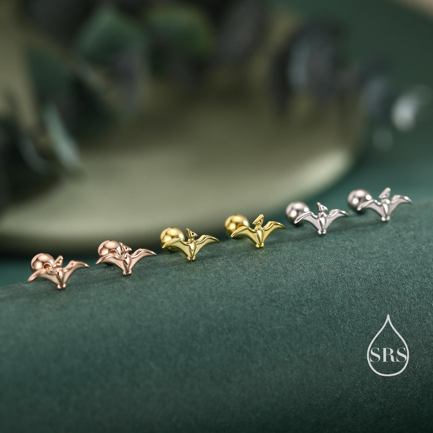 Extra Tiny Pterosaurs Flying Dinosaur Screw Back / Internally Threaded Flat Back / Stud Earrings in Sterling Silver, Cute, Fun, Whimsical