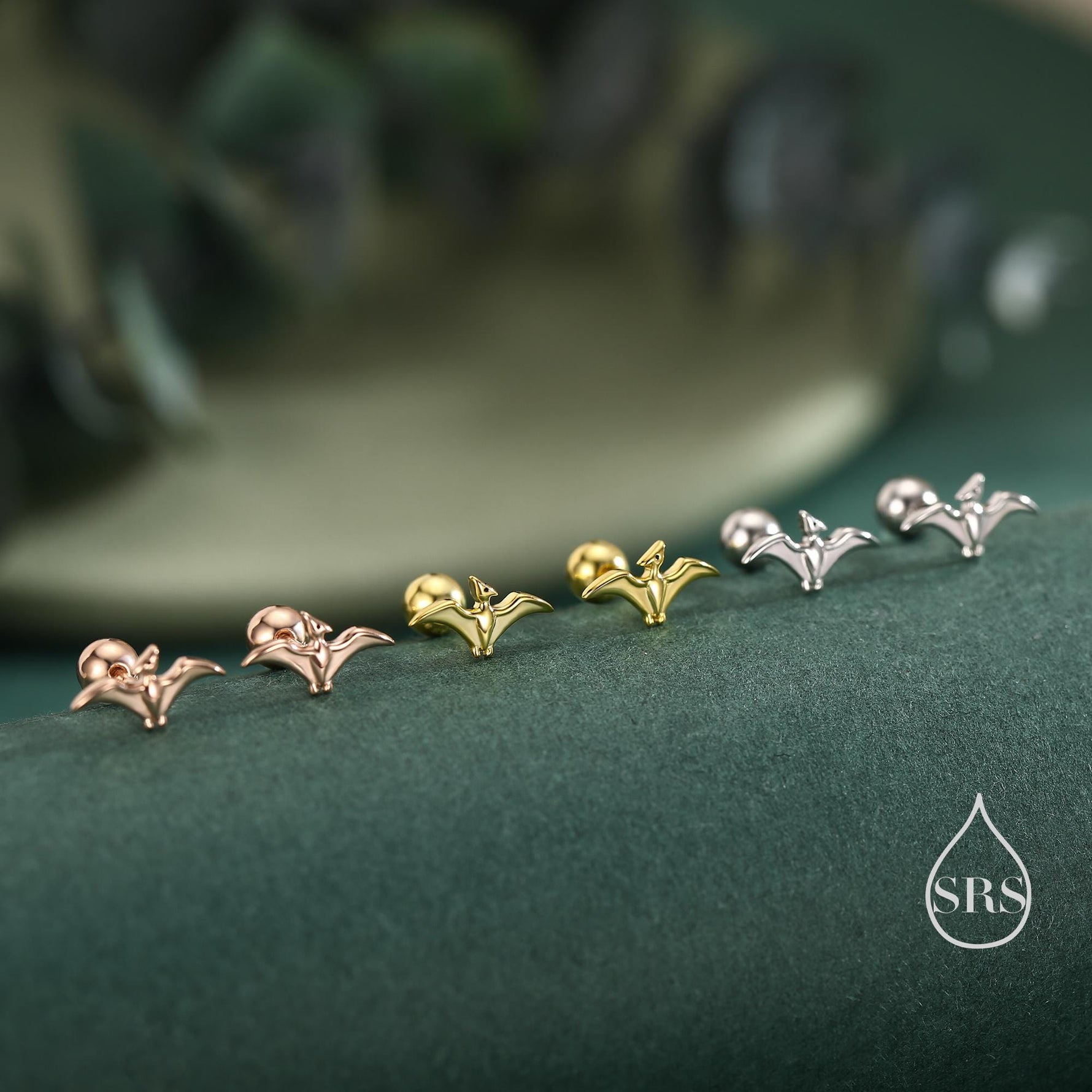 Extra Tiny Pterosaurs Flying Dinosaur 18G Screw Back in Sterling Silver