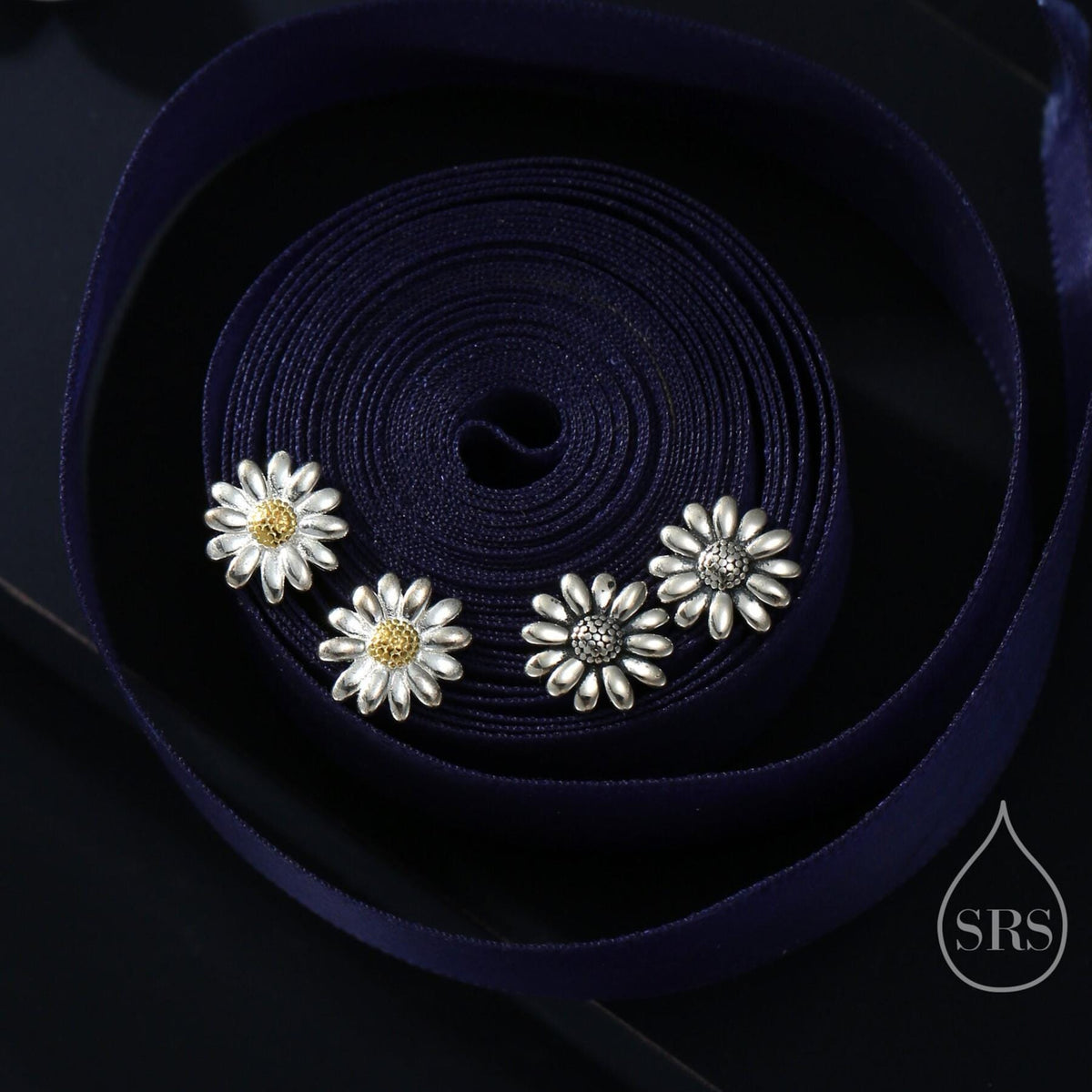 Tiny Daisy Flower Stud Earrings in Sterling Silver, Two Finished Available Silver Daisy Earrings, Silver Daisy Blossom Earrings