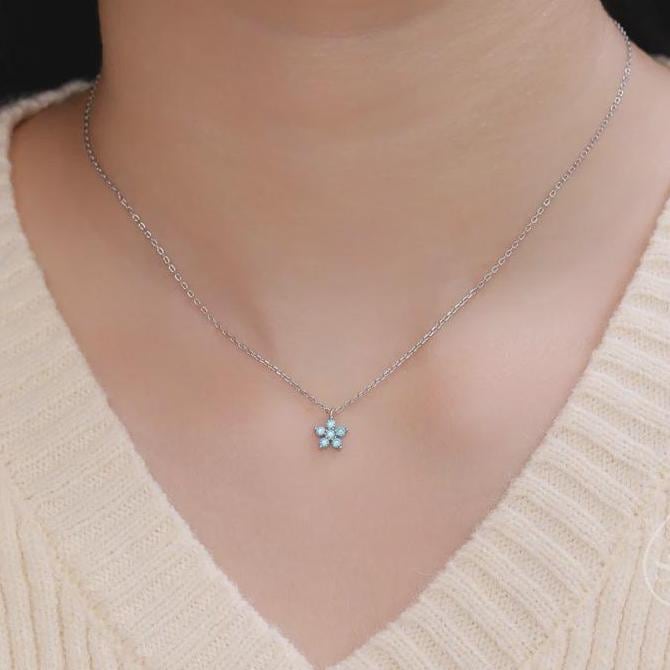 Tiny Forget Me Not Flower CZ Necklace in Sterling Silver, Silver or Gold, Various Colours, Tiny CZ Flower Pendant