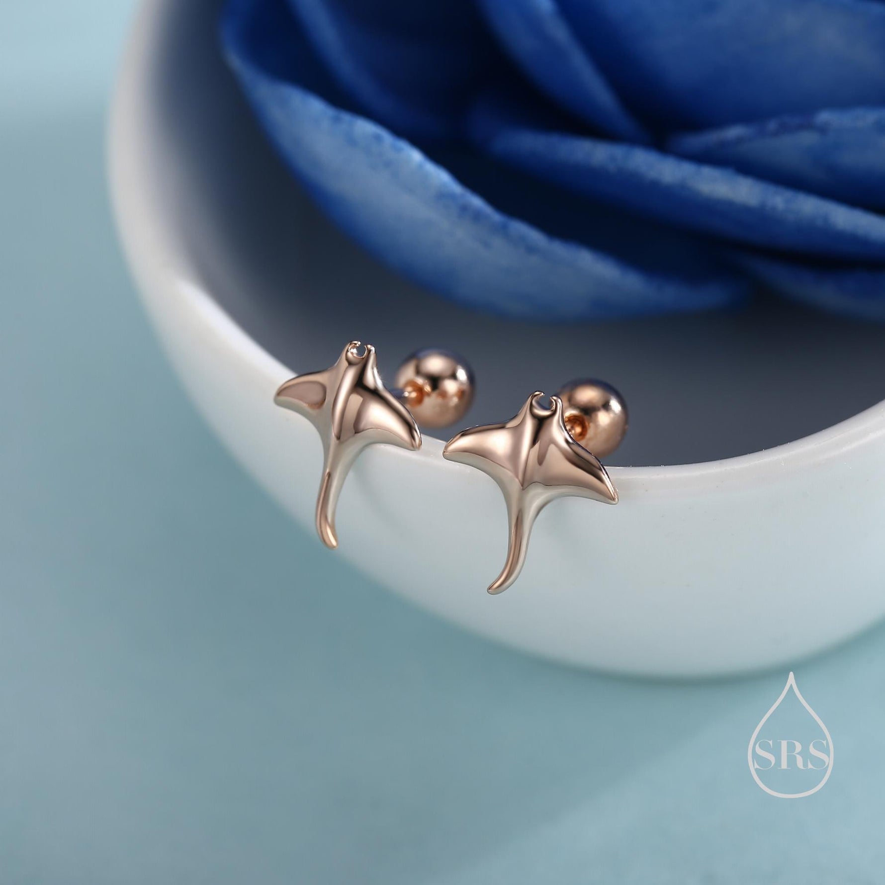 Sterling Silver Manta Ray 18G Screw Back Earrings, Silver, Animal Earrings