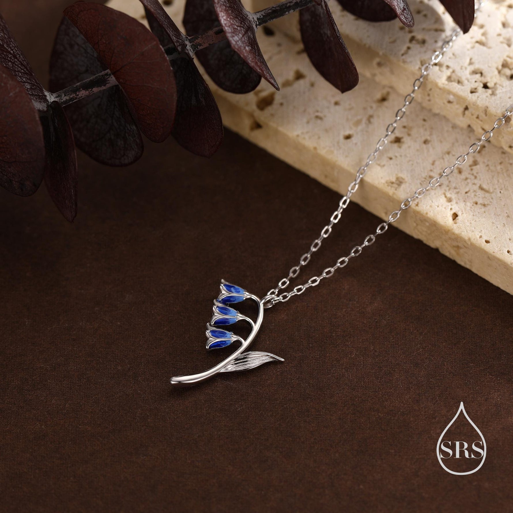 Sterling Silver Enamel Bluebell Flower Pendant Necklace, Dainty Delicate Bluebell Flower Necklace, Snowdrop Necklace, Spring Flowers