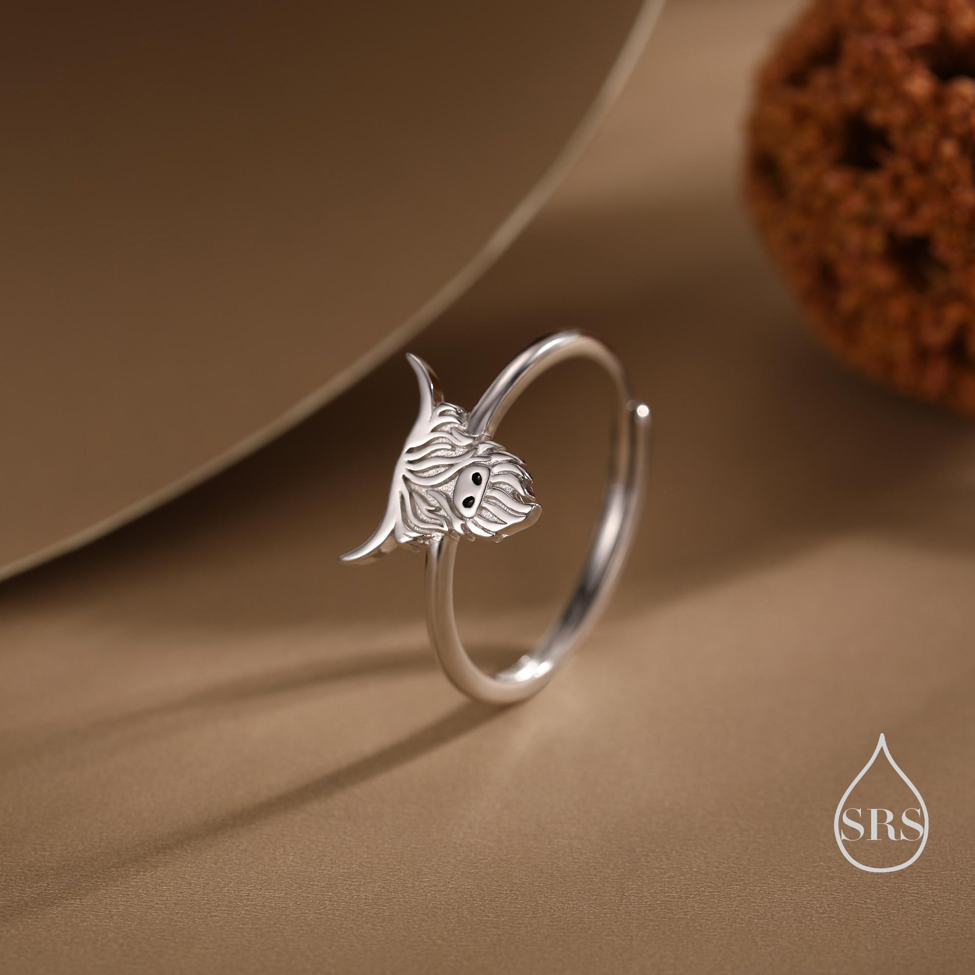 Sterling Silver Highland Cow Ring, Silver or Gold, Adjustable Size, Highland Cow Jewellery, Cow Ring, Scottish Design