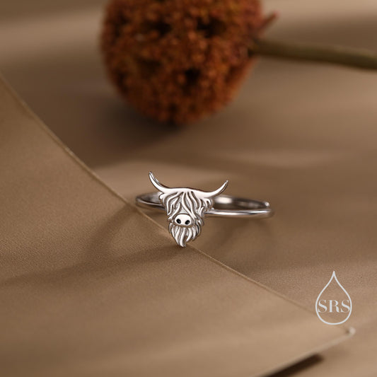 Sterling Silver Highland Cow Ring, Silver or Gold, Adjustable Size, Highland Cow Jewellery, Cow Ring, Scottish Design