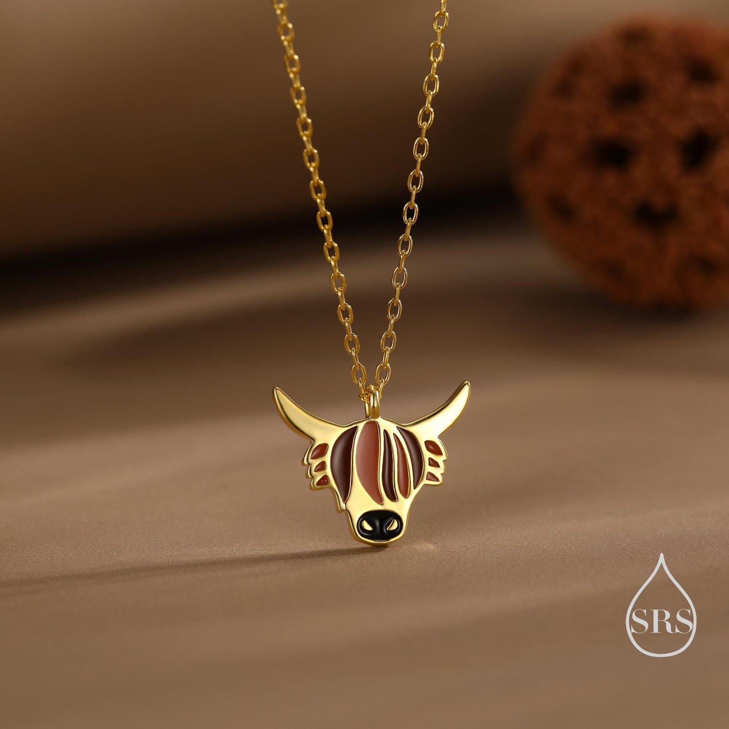 Sterling Silver Enamel Highland Cow Pendant Necklace, Silver or Gold Finish, Delicate Highland Cow Necklace, Scottish Jewellery