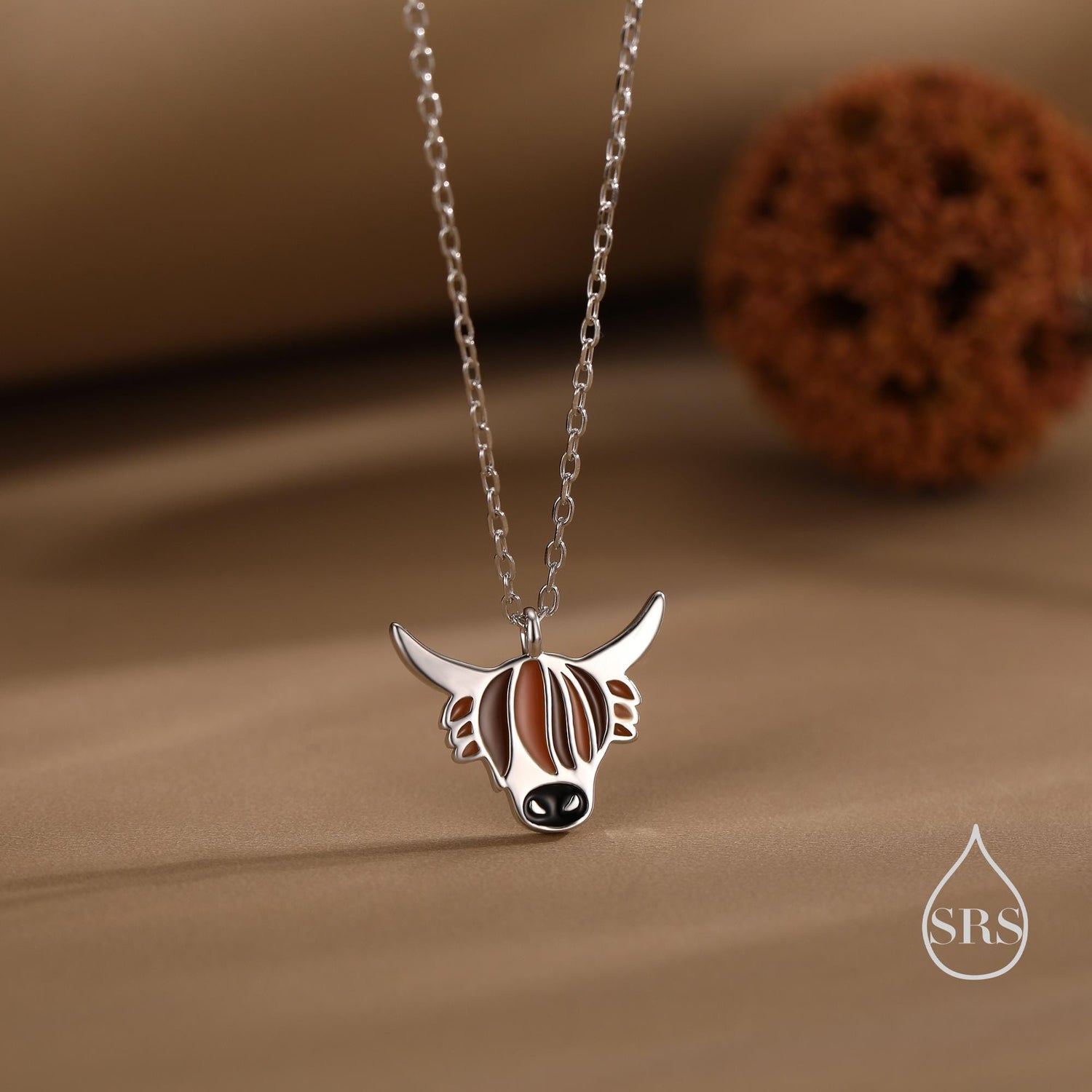 Sterling Silver Enamel Highland Cow Pendant Necklace, Silver or Gold Finish, Delicate Highland Cow Necklace, Scottish Jewellery