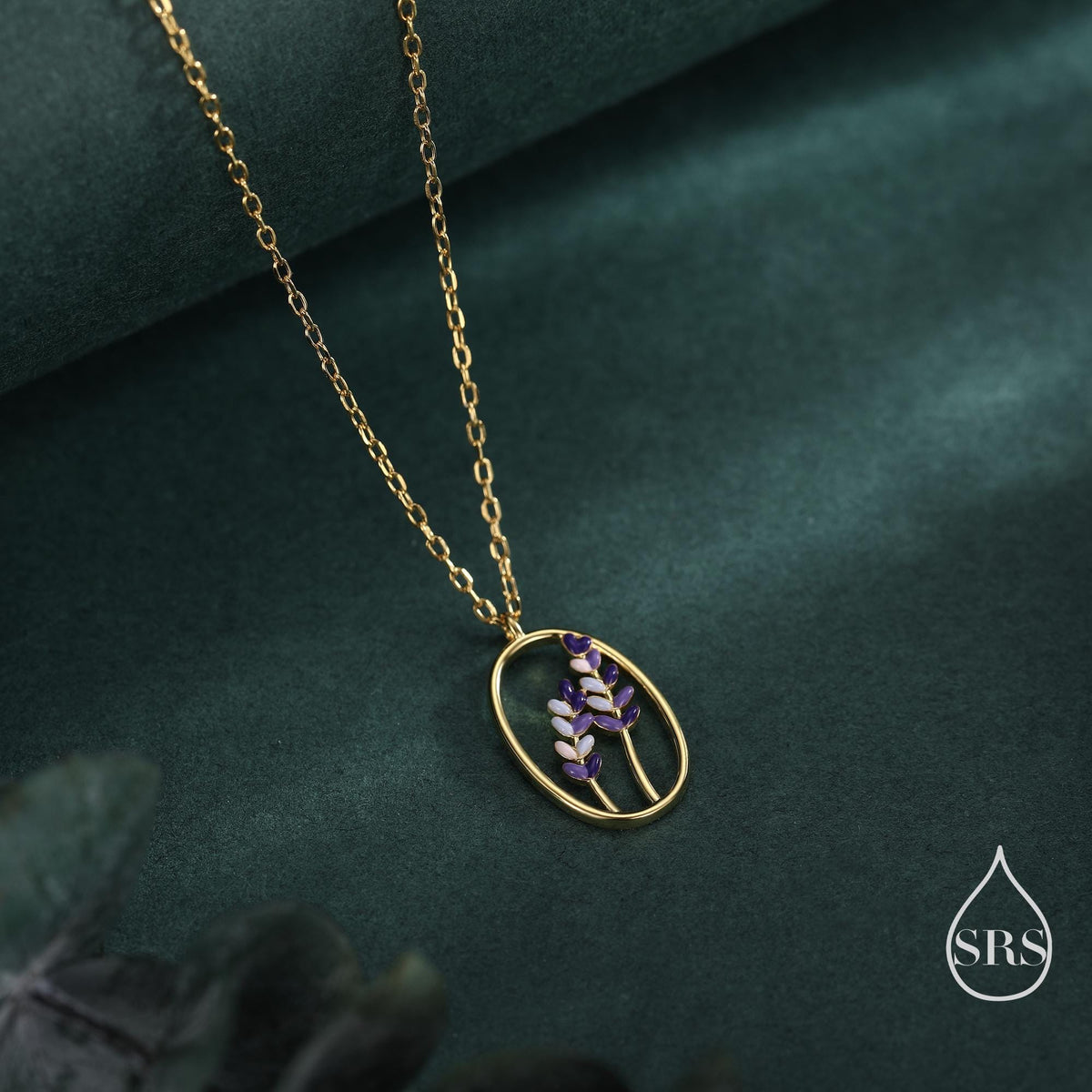 Enamel Lavender Pendant Necklace in Sterling Silver, Silver or Gold Finish, Lavender Flower Necklace