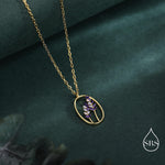 Enamel Lavender Pendant Necklace in Sterling Silver, Silver or Gold Finish, Lavender Flower Necklace