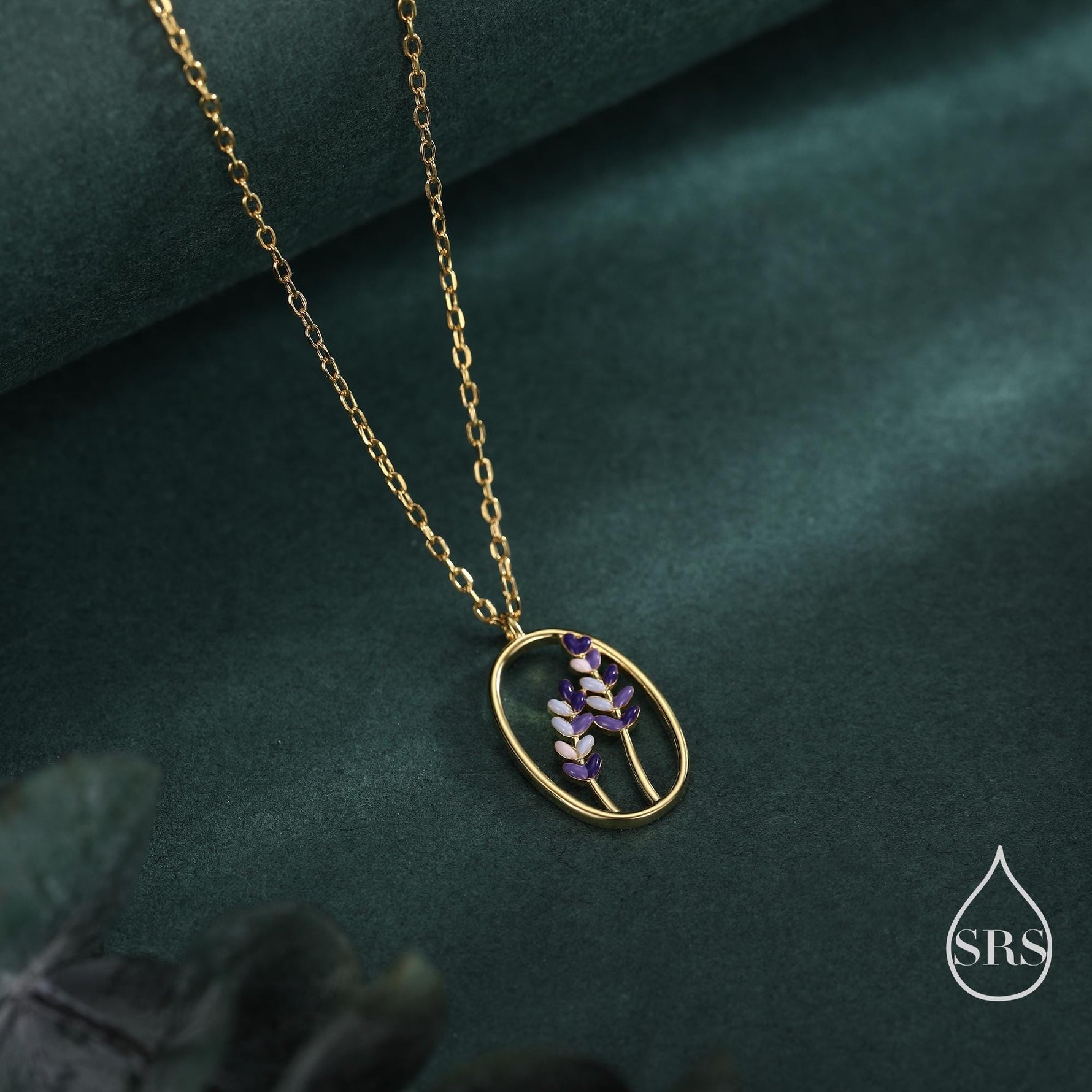Enamel Lavender Pendant Necklace in Sterling Silver, Silver or Gold Finish, Lavender Flower Necklace