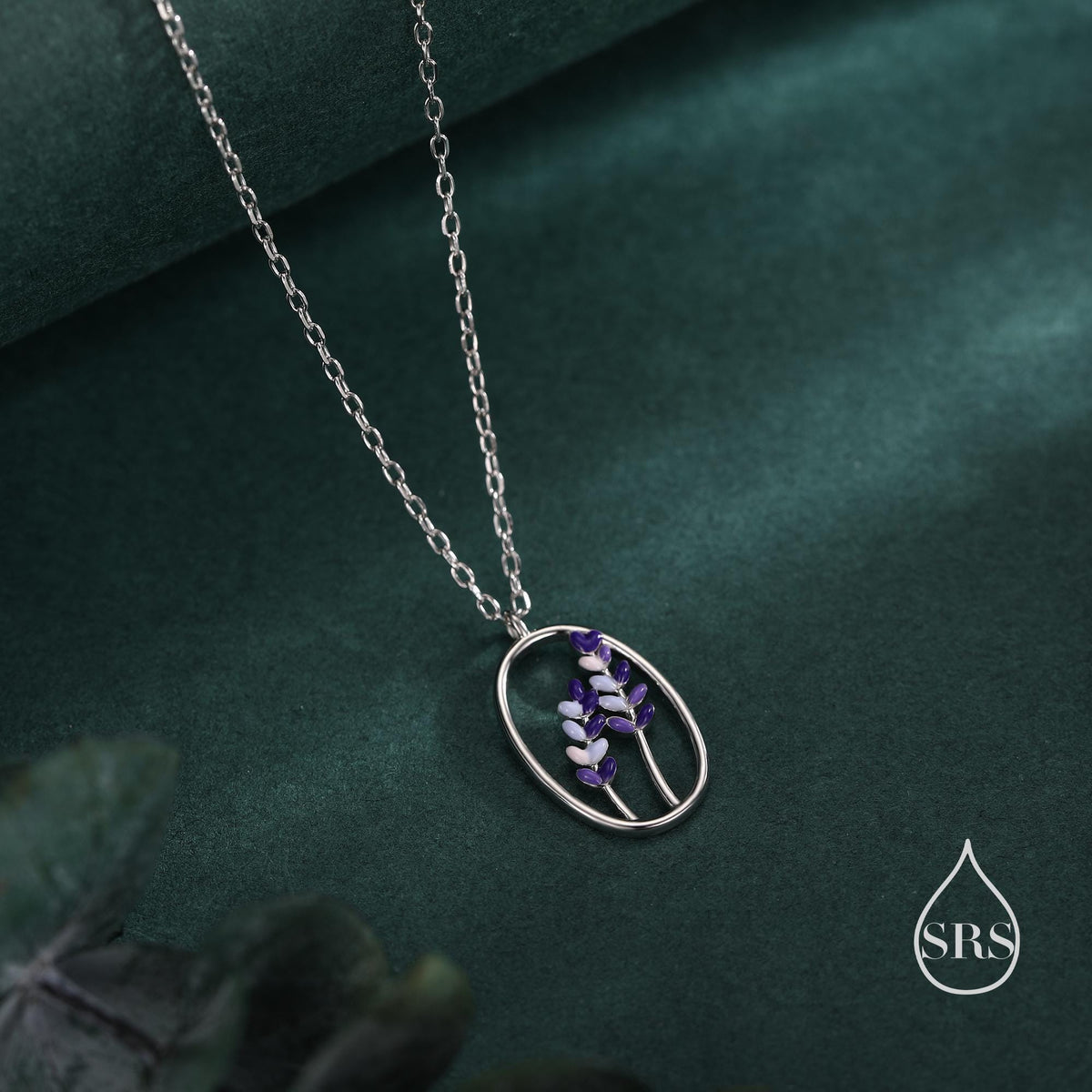 Enamel Lavender Pendant Necklace in Sterling Silver, Silver or Gold Finish, Lavender Flower Necklace