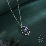 Enamel Lavender Pendant Necklace in Sterling Silver, Silver or Gold Finish, Lavender Flower Necklace