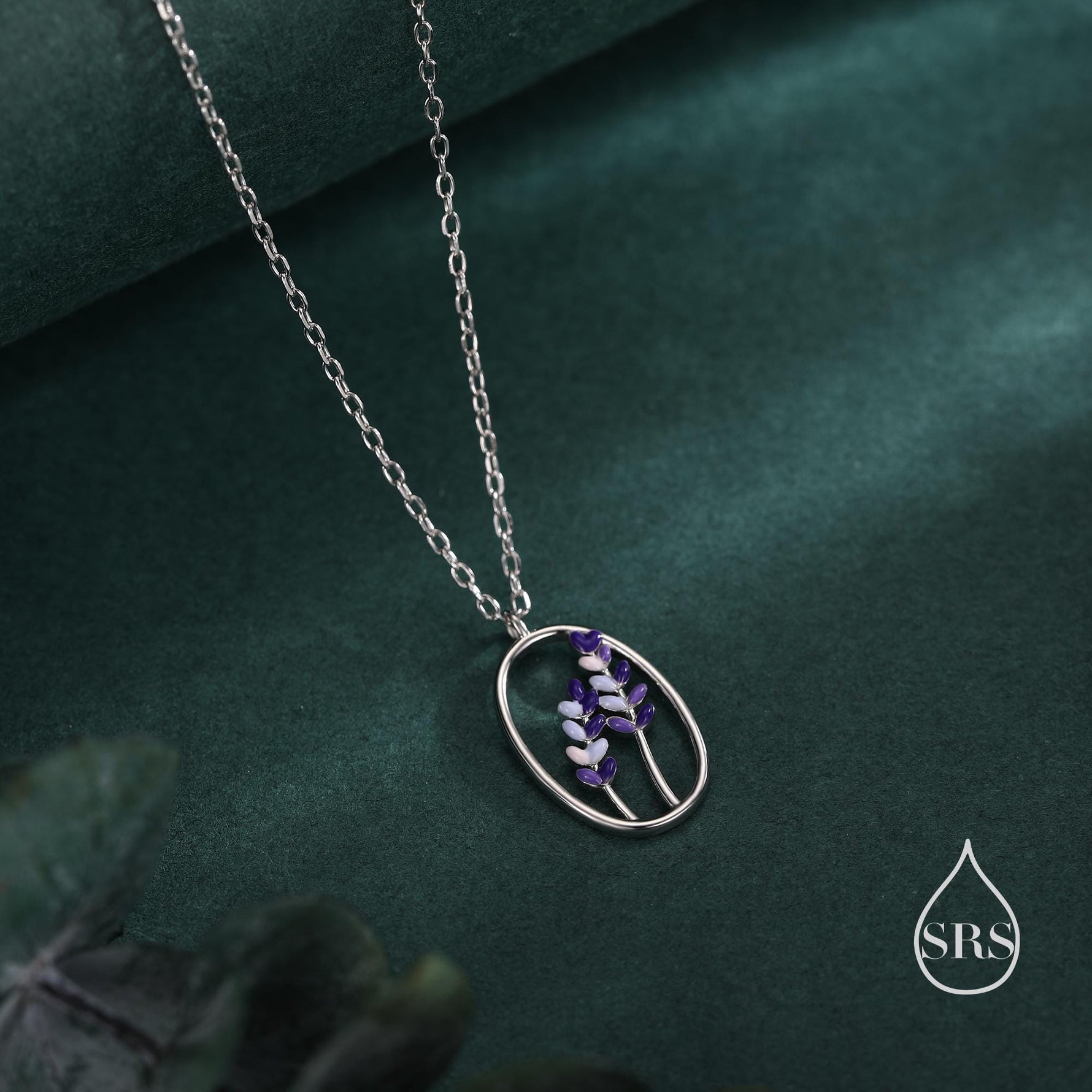 Enamel Lavender Pendant Necklace in Sterling Silver, Silver or Gold Finish, Lavender Flower Necklace