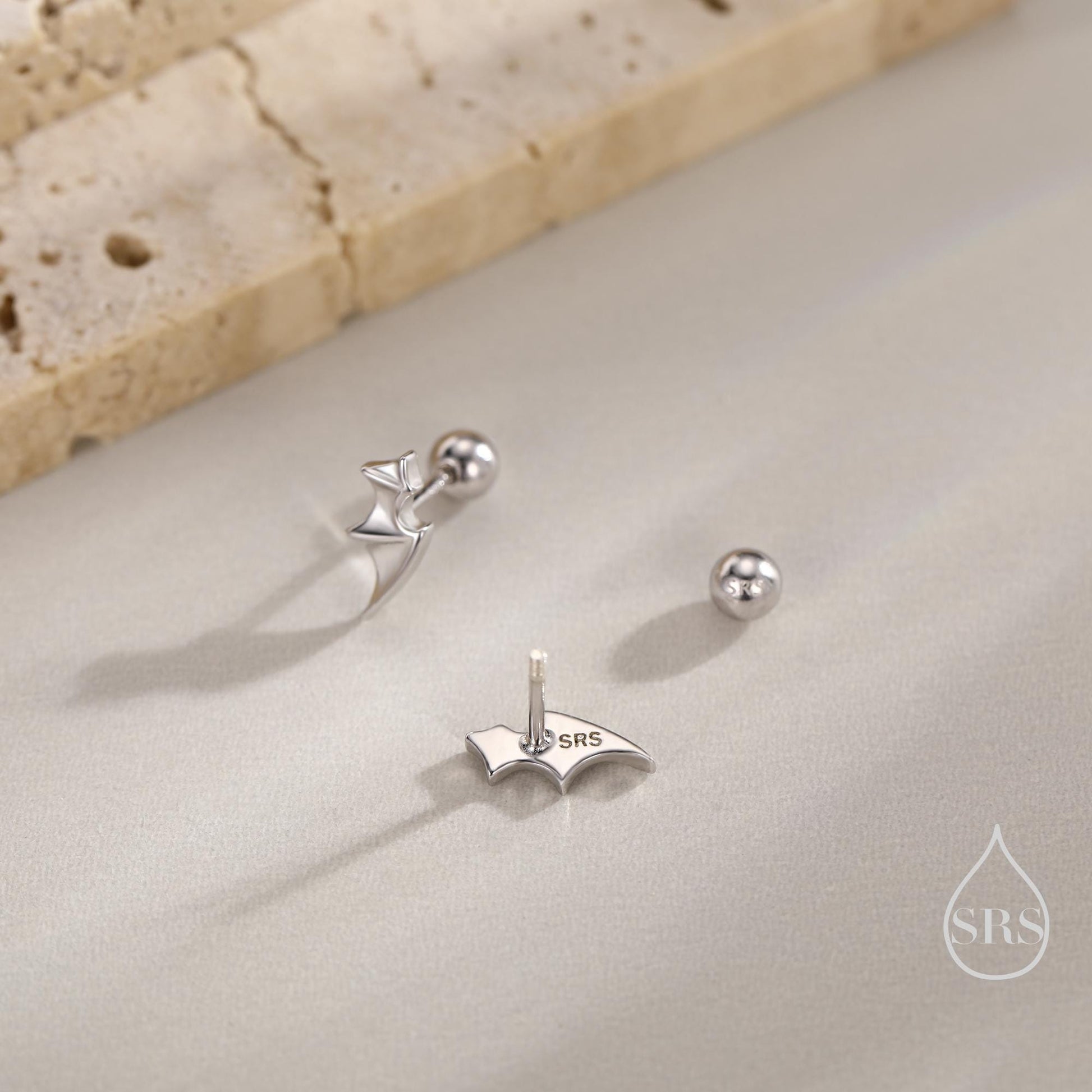 Bat Wing Screw Back / Stud Earrings in Sterling Silver, Oxidised Silver or Gold or Rose Gold, Demon Wing Earrings, Devil Wing Earrings
