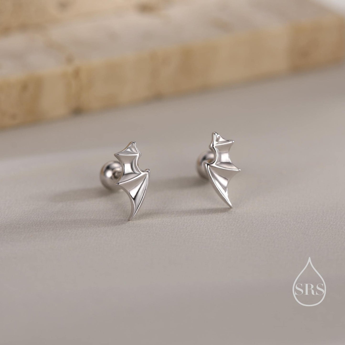 Bat Wing Screw Back / Stud Earrings in Sterling Silver, Oxidised Silver or Gold or Rose Gold, Demon Wing Earrings, Devil Wing Earrings