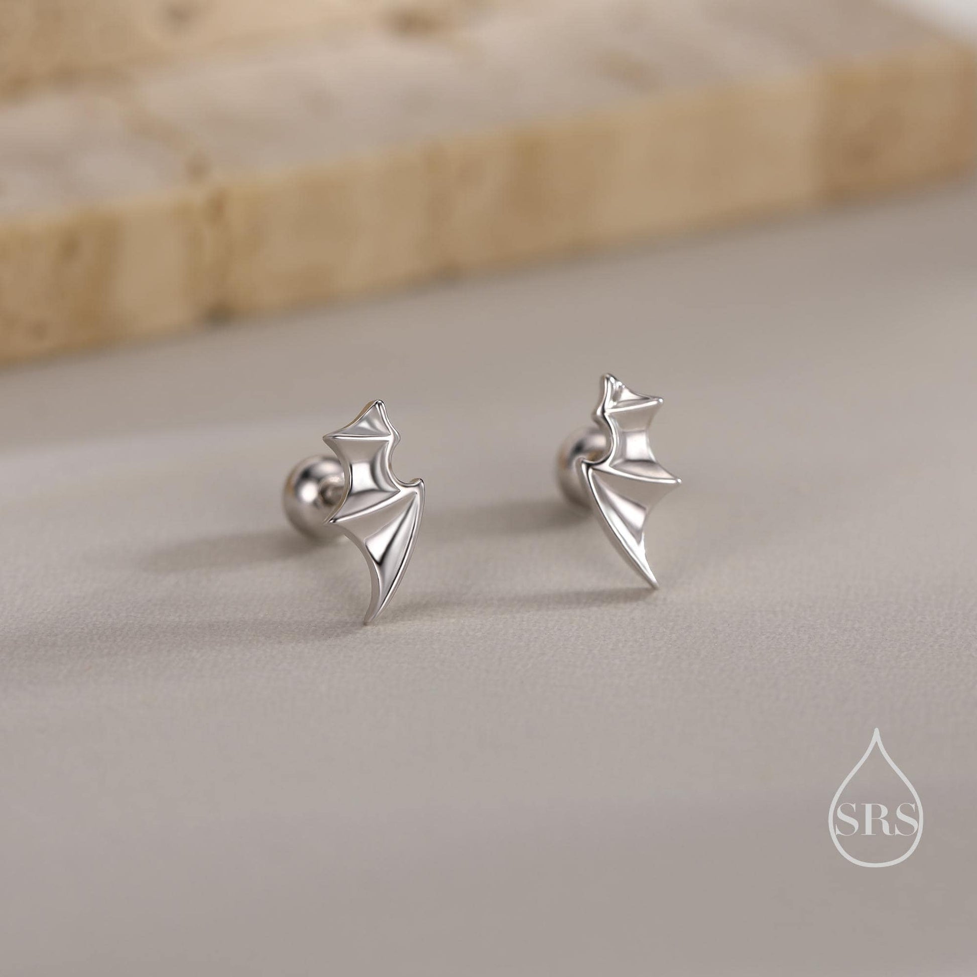 Bat Wing Screw Back / Stud Earrings in Sterling Silver, Oxidised Silver or Gold or Rose Gold, Demon Wing Earrings, Devil Wing Earrings