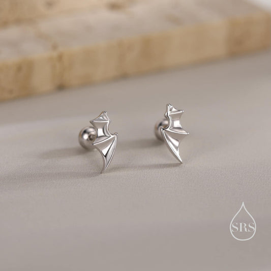 Bat Wing Screw Back / Stud Earrings in Sterling Silver, Oxidised Silver or Gold or Rose Gold, Demon Wing Earrings, Devil Wing Earrings