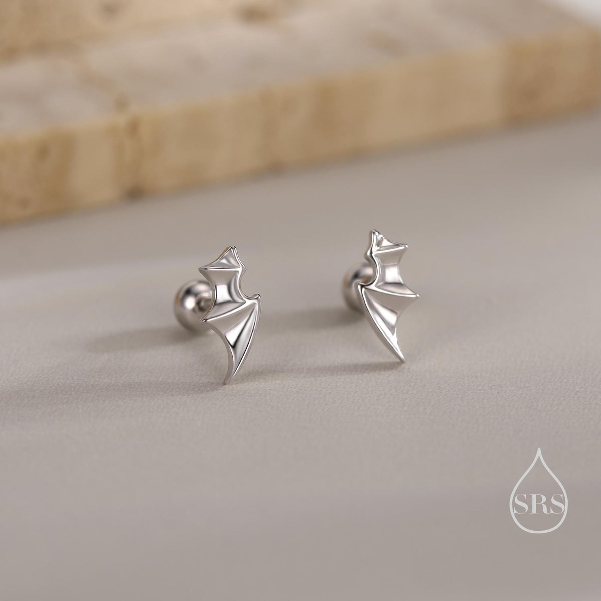 Bat Wing 18G Screw Back Earrings in Sterling Silver with Ball Backs