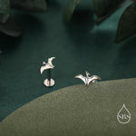 Tiny Pterosaurs Flying Dinosaur 16G Internally Threaded Flat Back Earrings in Sterling Silver, Animal Earrings