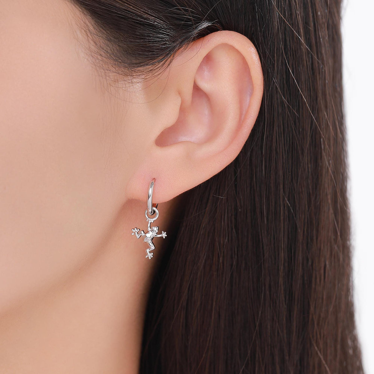Frog Huggie Hoop Earrings in Sterling Silver - Available in Silver or Gold or Rose Gold Finish - Detachable Frog Charm Hoops