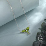 Green Enamel Lunar Moth Charm Necklace