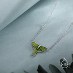 Green Enamel Lunar Moth Charm Necklace