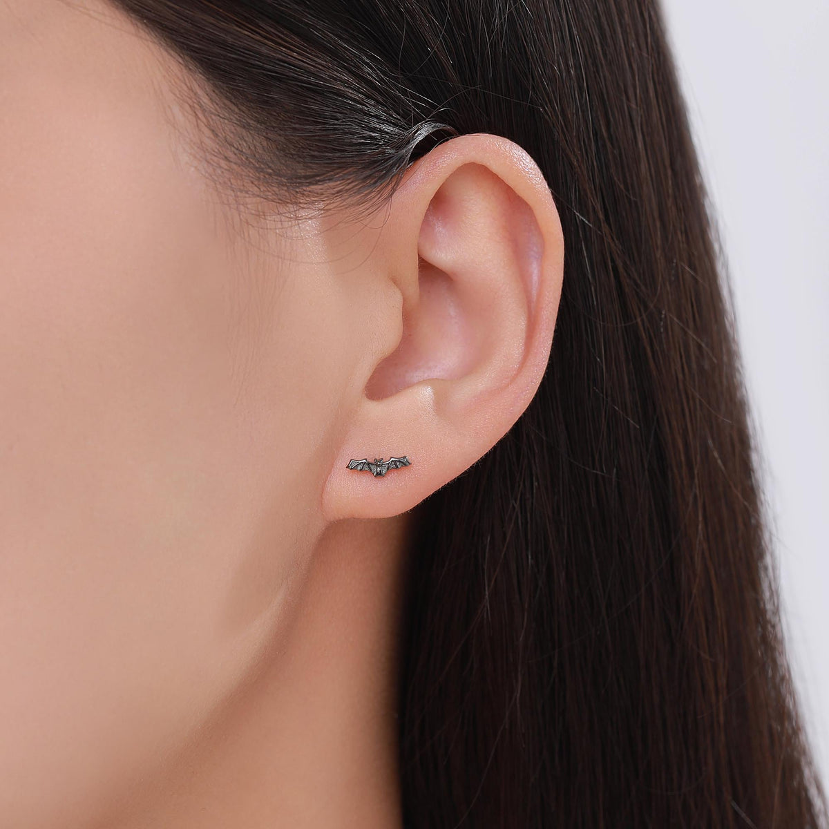 Very Tiny Bat Stud Earrings in Sterling Silver, Silver or Gold or Black, Stacking Earrings, Animal Earrings