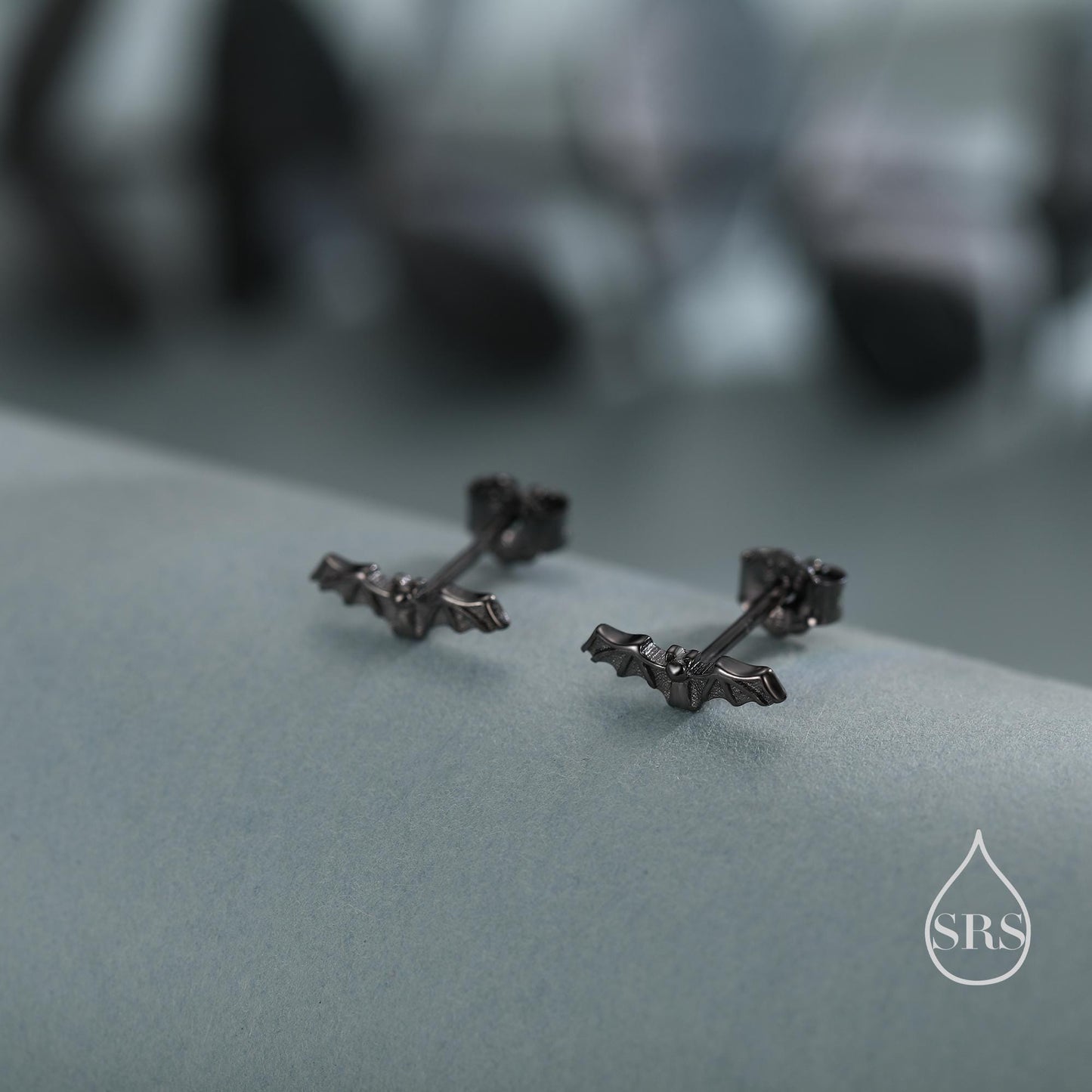 Very Tiny Bat Stud Earrings in Sterling Silver, Silver or Gold or Black, Stacking Earrings, Animal Earrings