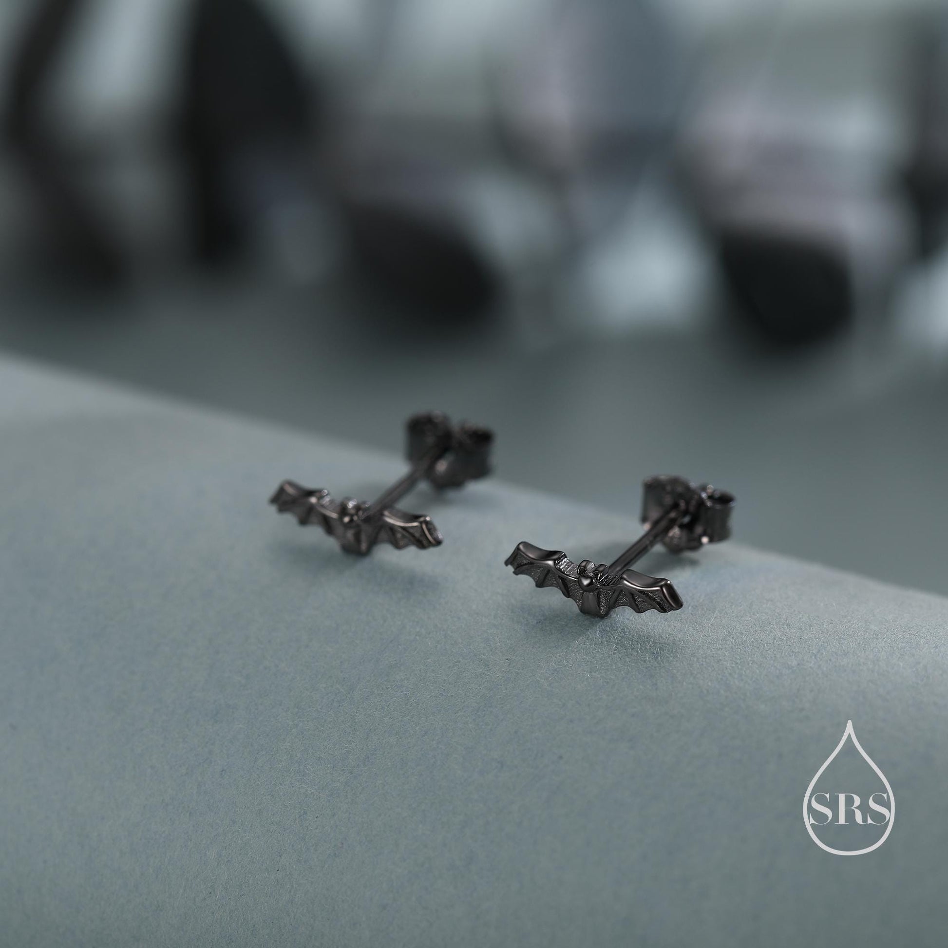 Very Tiny Bat Stud Earrings in Sterling Silver, Silver or Gold or Black, Stacking Earrings, Animal Earrings