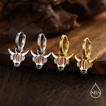 Sterling Silver Enamel Highland Cow Huggie Hoops, Finish Available in Silver or Gold Finish, Highland Cow Earrings, Detachable Hoops